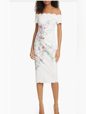 Ted Baker London Trixiiy Pergola Floral Off the Shoulder Sheath Dress. Size 5/14